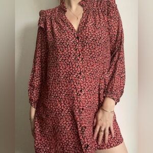 Zara Black Smocked Bib Collar Blouse